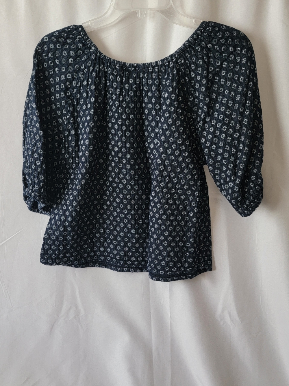 100% Cotton Navy Boho Peasant Top - Picture 3 of 4